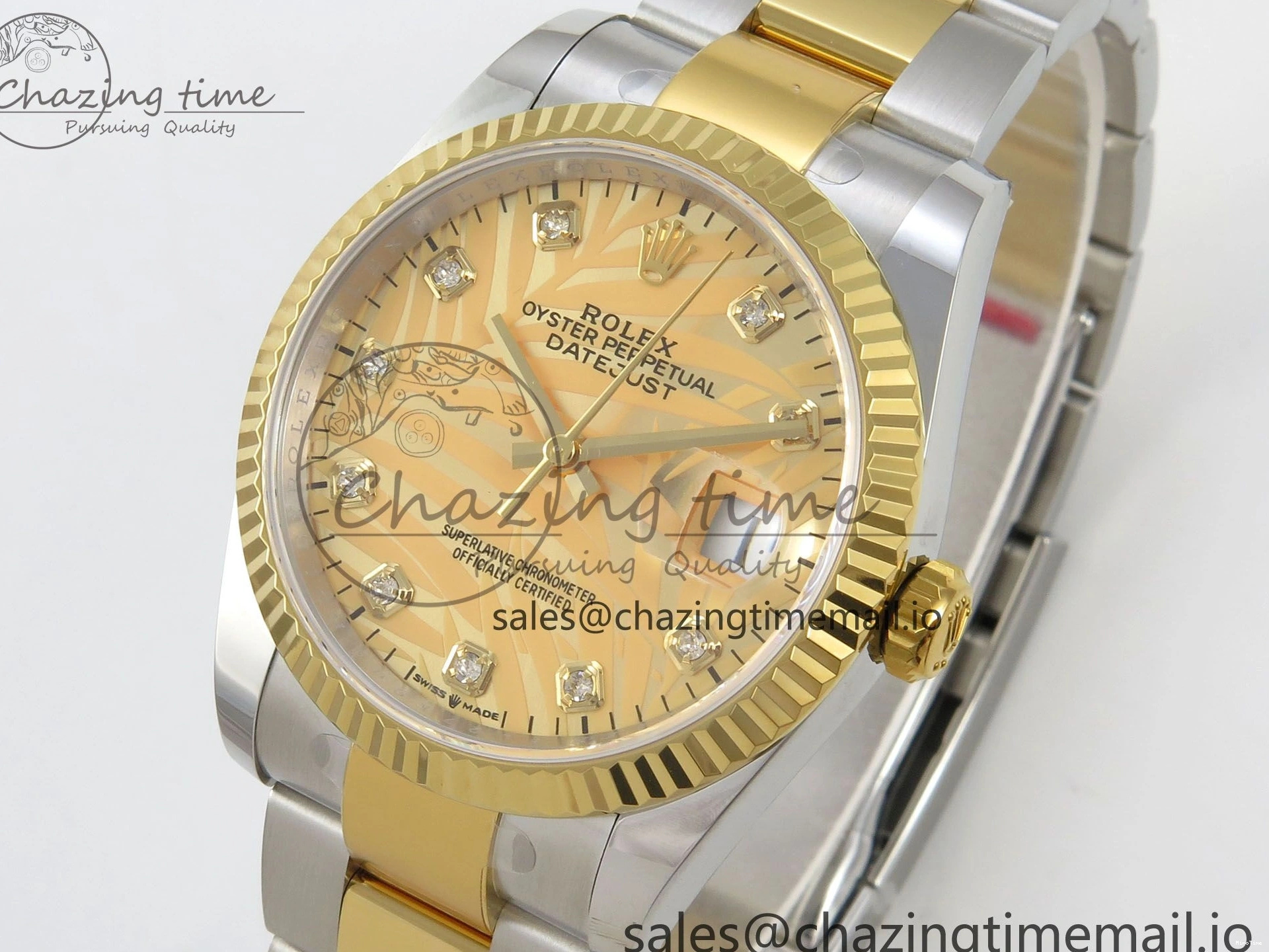 MiroTime 0327 SunProtective DateJust 36 SS YG ARF 1:1 Best Edition 904L Steel YG Leaf Diamonds Dial on Oyster Bracelet SH 87